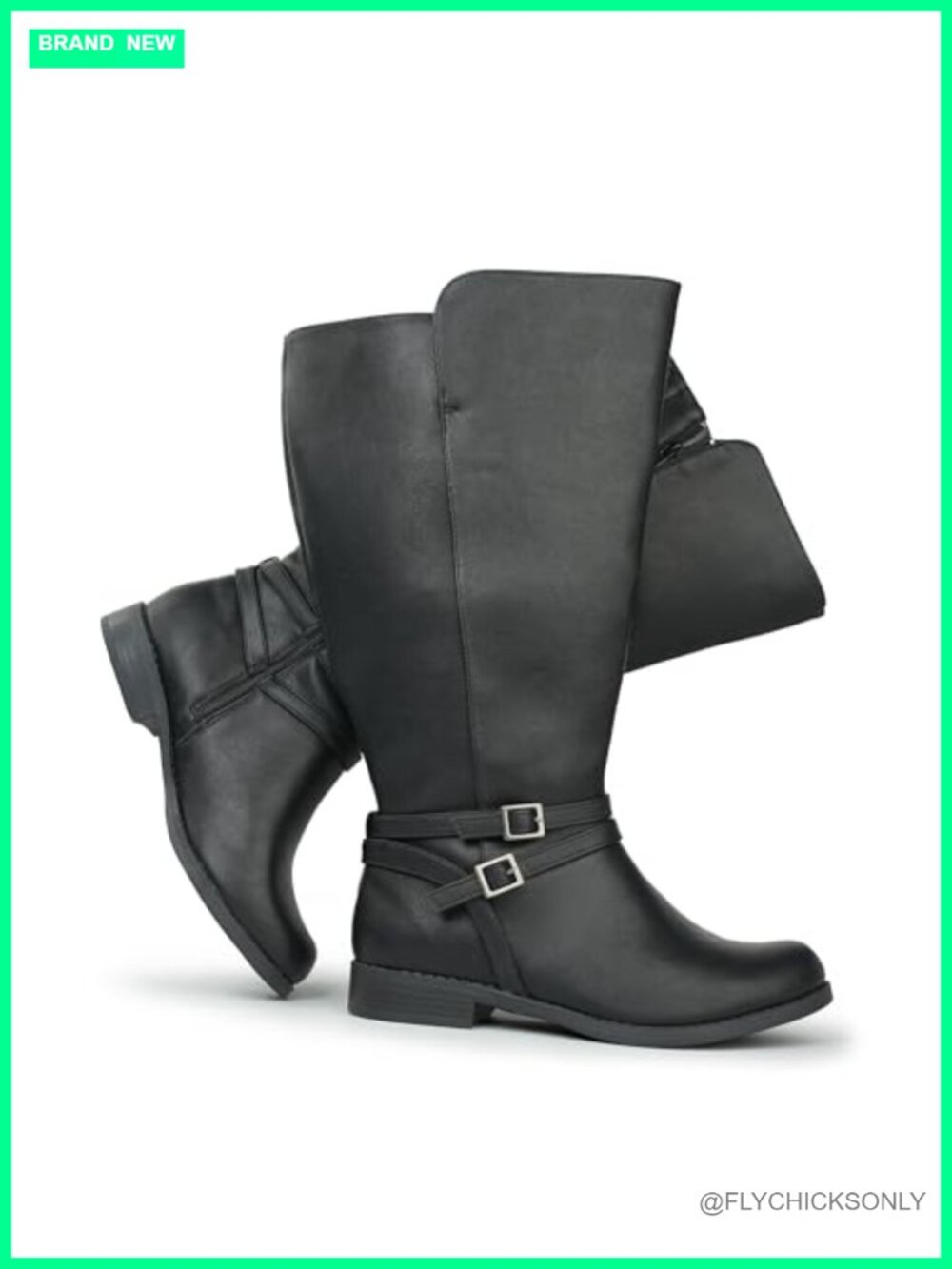 Wide Calf Knee High Riding Boots Side Zipper Double Buckle